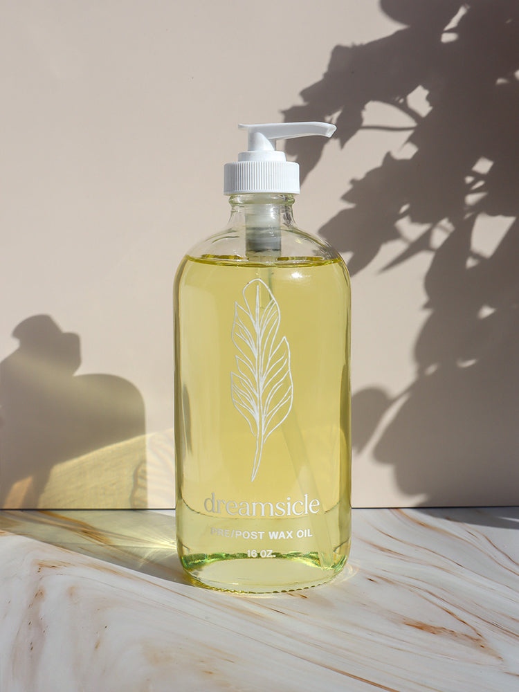 Dreamsicle Pre and Post Wax Oil 16 oz pump bottle, the pre wax oil professional waxers use instead of powder before waxing