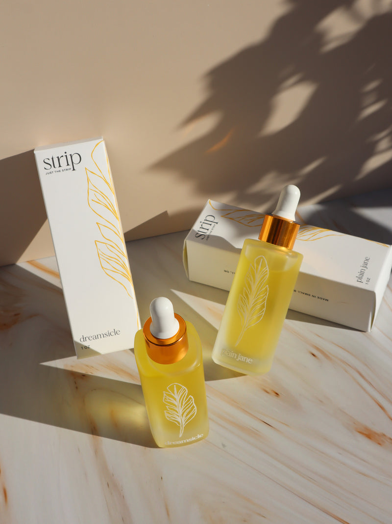 Just The Strip Nourishing Oils in 1 oz dropper bottles, body oils for after waxing